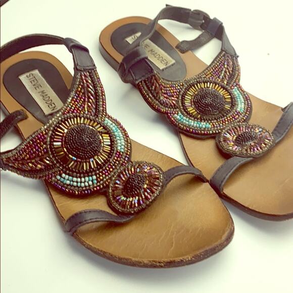Steve Madden Leather Gem Beaedd Sandals Size 6.5 - Picture 1 of 5